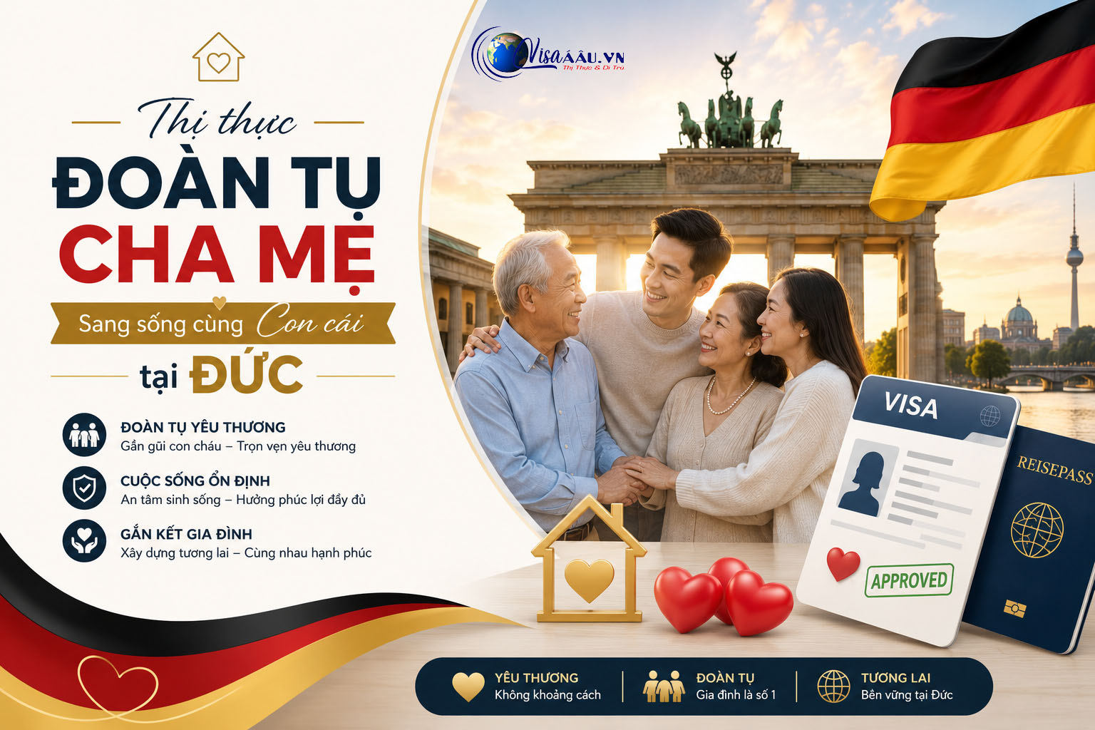 Thi thực đoàn tụ cha mẹ - giúp cha mẹ lớn tuổi, neo đơn sang đoàn tụ cùng con cái sống tại Đức